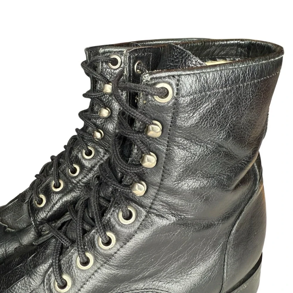 Vintage Justin Black Leather Roper Boots Mens‎ 5D Lace-Up Western Logger